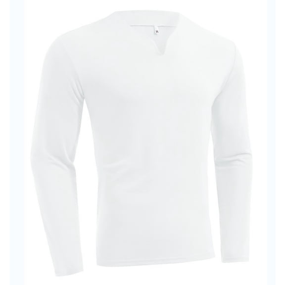 Garbnen Men's Long Sleeve Shirts Stretch Slim Fit V Neck Undershirt for Men Fleece Spring Basic White Mens Base Layers