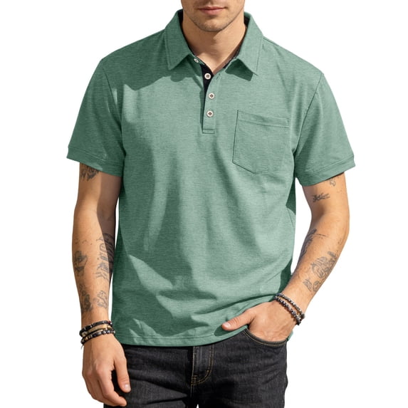 Garbnen Men's Polo Shirt Lapel Collar Henley Mens Shirts Short Sleeve Big and Tall Travel Summer Men Work Shirt with Pocket