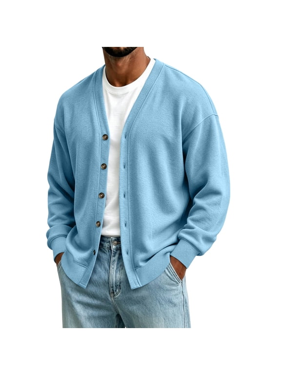 Mens Cardigans Plain V Neck Button Men Cardigan Sweater Open Front Classic Fit Fall Winter Cozy Warm Men Jacket Lightweight