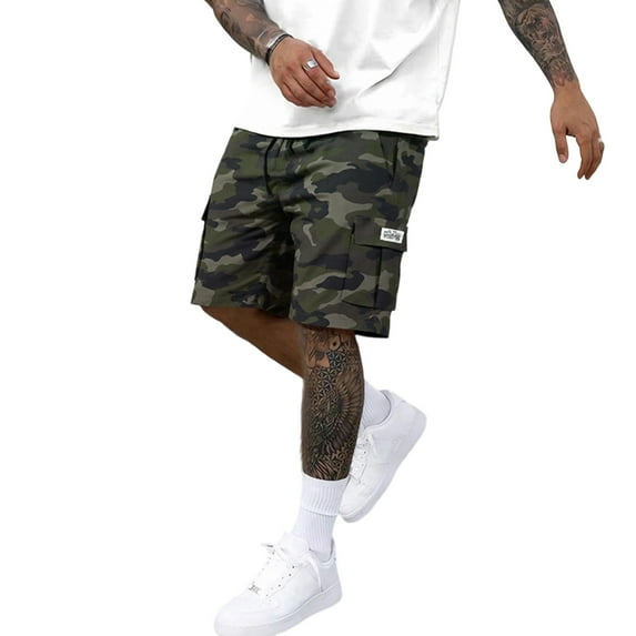Garbnen Mens Cargo Camo Shorts Camouflage Drawstring with Pockets Men's Casual Shorts Vintage Spring Summer Running Shorts for Men