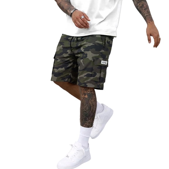 Garbnen Mens Cargo Camo Shorts Camouflage Drawstring with Pockets Shorts for Men Casual Spring Summer Lightweight Athletic Short for Men