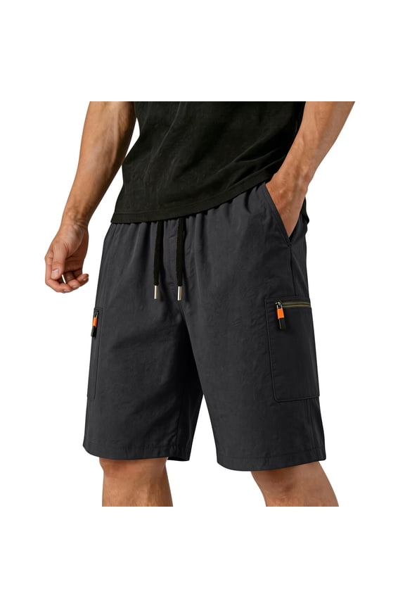 Mens Cargo Short Elastic Waist Wide Leg Men's Hiking Shorts Basketball Workout Summer Lightweight Big and Tall Men Bermuda Shorts with Zipper Pockets Black XXXL
