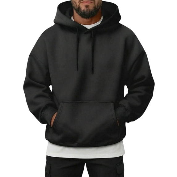Garbnen Mens Fleece Hoodies Fall Winter Warm Solid S-5xl Big and Tall Long Sleeve Pullover Sweaters for Men Drawstring Black Workout Mens Sweatshirts Hoodies with Pocket