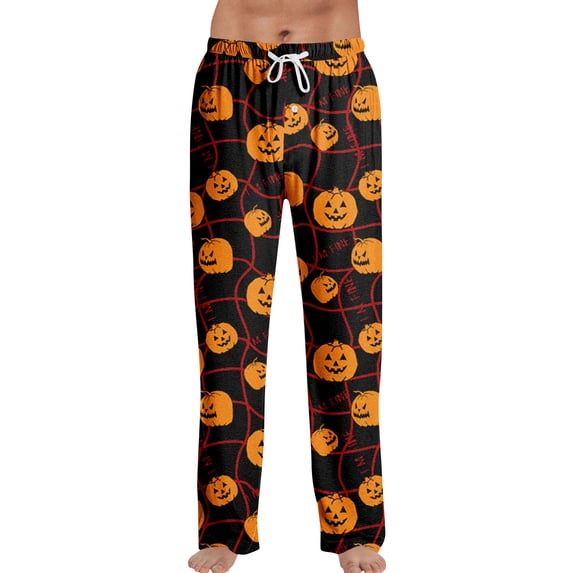 Garbnen Mens Halloween Pajama Pants Pumpkins Print Sleep Pants Men Elastic Waist Drawstring Comfy Fall Winter Wide Leg Lounge Pants for Men S