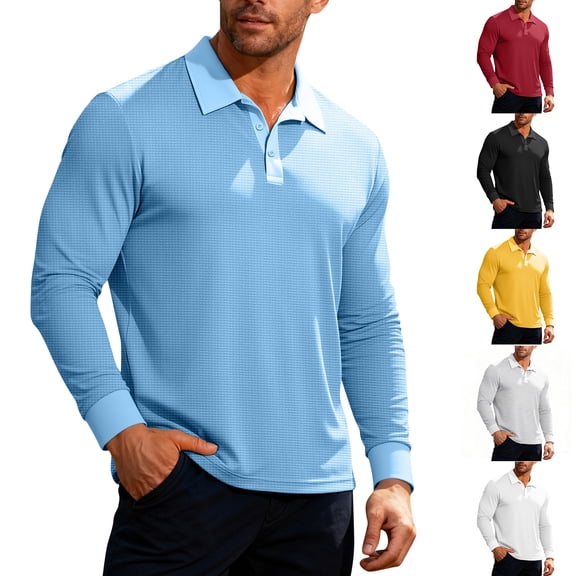 Garbnen Mens Long Sleeve Polo Shirts Waffle Knit Collar Henley Mens Shirt Regular Fit Gray Mens Sweaters and Pullovers