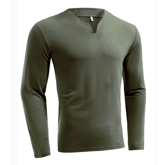 Garbnen Mens Long Sleeve Shirts Stretch Slim Fit V Neck Undershirt for Men Fleece Spring Basic Green Mens Base Layers