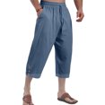 thumbnail image 1 of Garbnen Mens Pants Linen Baggy Drawstring Wide Leg Men Capri Pants Beach Spring Summer Loose Fit Casual Mens Pants with Pockets, 1 of 4