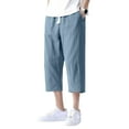 thumbnail image 1 of Garbnen Mens Pants Linen Drawstring Elastic Waist 3/4 Pants Men Loose Fit Yoga Summer Wide Leg Men's Trousers with Pockets, 1 of 5