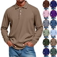 thumbnail image 1 of Garbnen Mens Polo Shirts Long Sleeve Button Front Men's Pullover Sweatshirt Fall Winter Ribbed Stretch Collared Shirts Men, 1 of 9