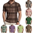 thumbnail image 1 of Garbnen Mens Polo Shirts Short Sleeve Plaid Color Block Collared Men's Henley Shirts Lightweight Breathable Casual Summer Beach Travel Golf Shirts for Men Brown XL, 1 of 7