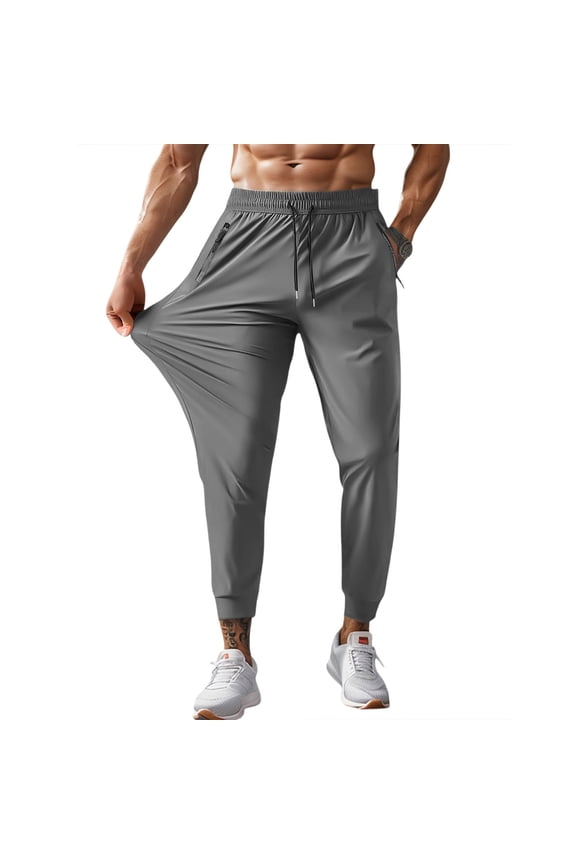 Mens Quick Dry Pants Ice Silk Stretch Straight Leg Mens Sweatpants Elastic Waist Fitness Gym Hiking Pants for Men with Zipper Pockets