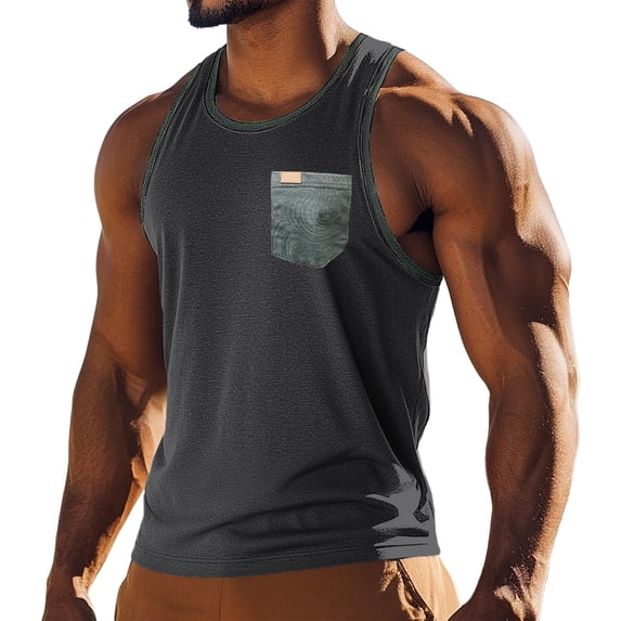Garbnen Mens Summer Tank Tops Travel Crew Neck Men's Sleeveless Shirt Breathable Volleyball Big and Tall Men's Muscle Shirts with Pockets Gray S