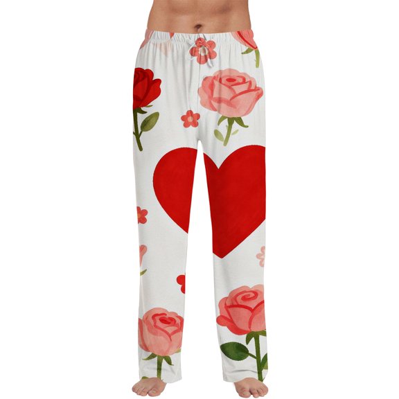 Garbnen Mens Valentine Pajama Pants Heart Graphic Straight Leg Sleep Pants Men Cozy Elastic Waist Spring Summer Lounge Pants for Men