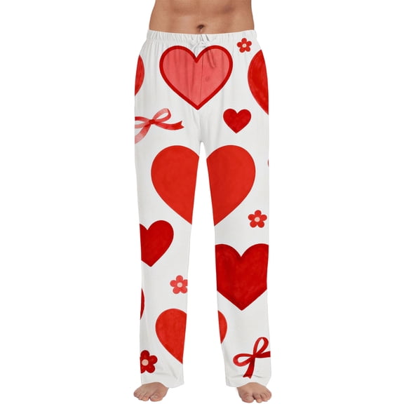 Garbnen Mens Valentine Pj Pants Love Heart Print Wide Leg Sleeping Pants for Men Cozy Elastic Waist Spring Summer Lounge Pants for Men