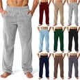 thumbnail image 1 of Garbnen Pajama Pants Men Flannel Cozy Wide Leg Sleeping Pants for Men Solid Color Elastic Waist Baggy Fall Winter Warm Casual Fluffy Mens Lounging Pants Khaki L, 1 of 7