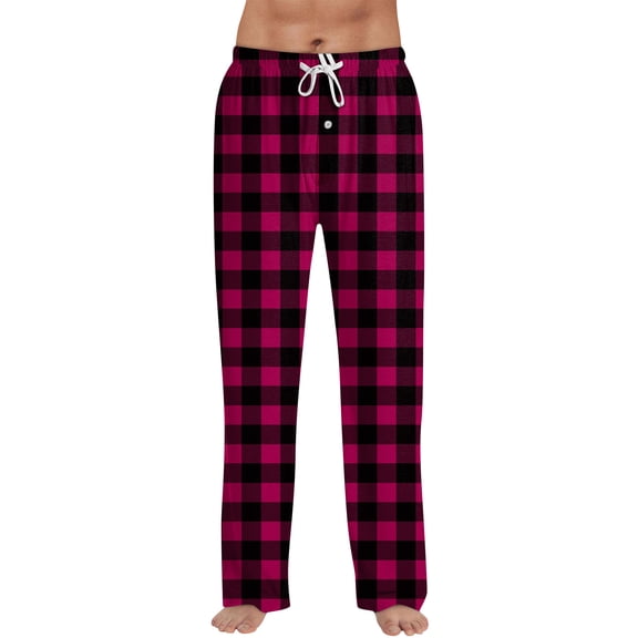 Garbnen Pajama Pants Men Plaid Color Block Wide Leg Mens Sleep Pants Drawstring Spring Summer Lounge Pants Men with Pocket