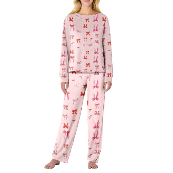 Garbnen Pajamas for Women Set Valentines Bow Print Crew Neck Long Sleeve Pjs Top and Pants Spring Summer Loungewear Sleepwear