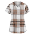 thumbnail image 1 of Garbnen Plaid Scrubs Top Short Sleeve V Neck Stretch Workwear Nursing Uniforms with Pocket Women's Shirts S-5XL, 1 of 5