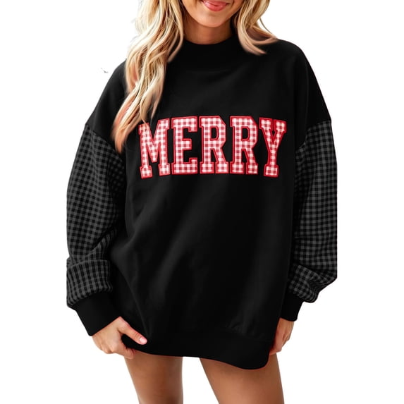 Garbnen Plaid Womens Mock Turtleneck Sweatshirt Merry Graphic Long Sleeve Womens Oversized Sweatshirt Drop Shoulder Lightweight Cozy Soft Fall Y2k Pullover Sweaters for Women