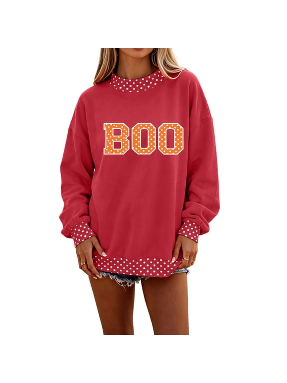 Polka Dot Mock Turtleneck Sweatshirt Women Boo Graphic Long Sleeve Oversized Sweatshirts for Women Drop Shoulder Lightweight Cozy Soft Fall Y2k Cotton Sweaters