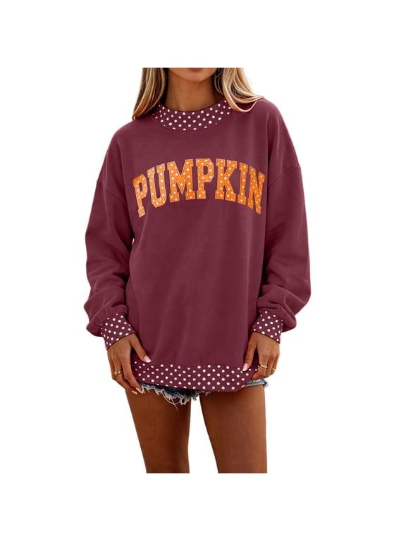 Polka Dot Mock Turtleneck Sweatshirt Women Pumpkin Graphic Long Sleeve Womens Oversized Sweatshirt Drop Shoulder Lightweight Cozy Soft Fall Y2k Womens Sweaters