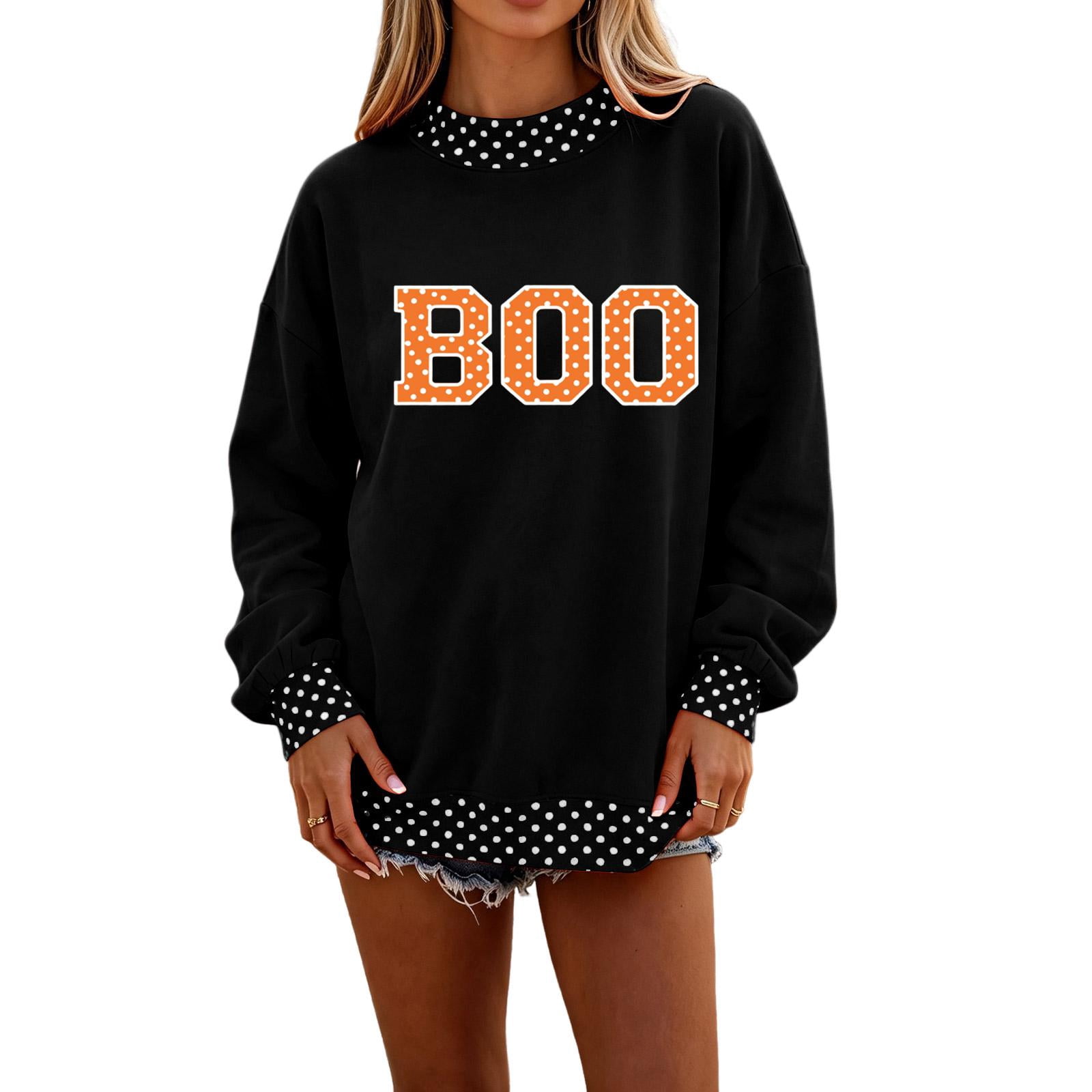Garbnen Polka Dot Mock Turtleneck Sweatshirts for Women Boo Graphic ...