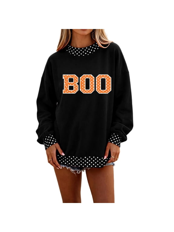 Polka Dot Mock Turtleneck Sweatshirts for Women Boo Graphic Long Sleeve Oversized Sweatshirts for Women Drop Shoulder Lightweight Cozy Soft Fall Y2k Sweaters for Women