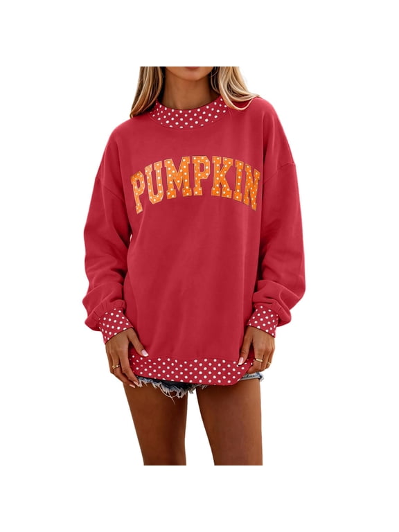 Polka Dot Womens Mock Turtleneck Sweatshirt Pumpkin Graphic Long Sleeve Oversized Sweatshirt for Women Drop Shoulder Lightweight Cozy Soft Fall Y2k Womens Sweaters
