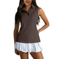 thumbnail image 1 of Garbnen Polo Shirt Women Collared Quarter Zip Sleeveless Golf Shirts for Women Fitted Lightweight Trendy Athletic Sports Tunic Tops Brown XL, 1 of 7