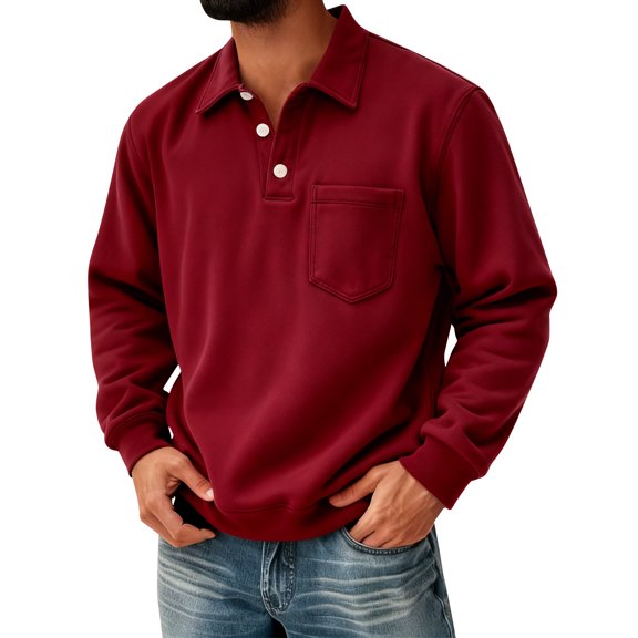 Garbnen Polo Shirts for Men with Pocket Long Sleeve Outdoor Shirt Spring Summer Casual Tops for Men Red XXL