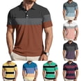 thumbnail image 1 of Garbnen Polo T Shirts for Men Short Sleeve Striped Color Block Collared Henley T Shirts for Men Lightweight Breathable Casual Summer Beach Vacation Mens Golf Shirts Purple XXXL, 1 of 7