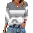 thumbnail image 1 of Garbnen Puff Sleeve Tops Striped V Neck Women's 3/4 Length Sleeve Tops Color Block Dressy Three Quarter Sleeve Woman Tunic Tops, 1 of 4