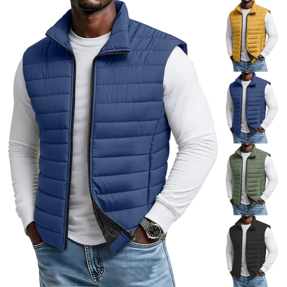 Garbnen Puffer Vest Men Zip Up Lightweight Men's Quilted Vests Stand Collar Sleeveless Warm Cozy Fall Winter Men's Vests Outerwear