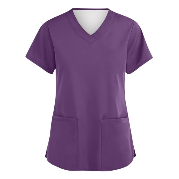 Garbnen Purple Scrubs Tops for Women Stretch V Neck Short Sleeve Nurses Uniforms with Pocket Solid Color Shirt for Women S-5XL