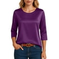 thumbnail image 1 of Garbnen Purple Silk Blouses for Women Fashion Crew Neck Dressy Women 3/4 Sleeve Tops Spring Summer Business Blouse for Women, 1 of 6