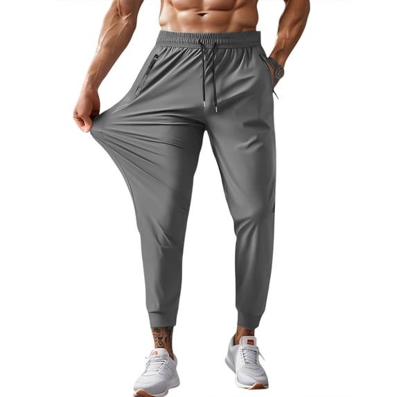 Garbnen Quick Dry Mens Pants Ice Silk Stretch Straight Pants for Men Elastic Waist Outdoor Running Hiking Pants with Zip Pockets