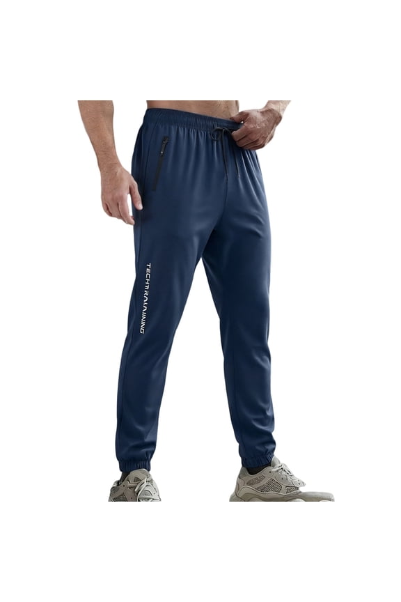 Quick Dry Pants Men Baggy Straight Leg Running Pants Men Cinch Bottom Elastic Waist Lightweight Stretch Basketball Training Trousers for Men with Zip Pockets