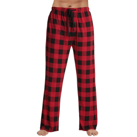 Garbnen Red Plaid Pj Pants Men Color Block Straight Leg Sleep Pants Men Drawstring Spring Summer Lounge Pants for Men with Pocket