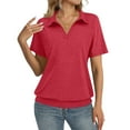 thumbnail image 1 of Garbnen Red Polo Shirt for Women Fitted Dressy Collared Short Sleeve Shirt Women V Neck Spring Summer Business Tunic Tops for Women, 1 of 4
