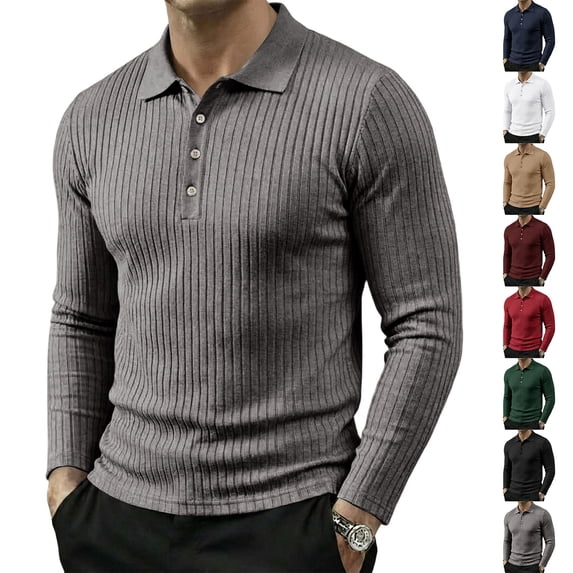 Garbnen Ribbed Men Polo Shirts Long Sleeve Men Golf Shirt Collared Stretch Fall Winter Casual Athletic Workout Shirts for Men XXL