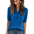 thumbnail image 1 of Garbnen Ribbed Shirts for Women Knitted V Neck Button Half Sleeve T Shirts for Women Fitted Spring Stretch Basic Sweater Tunic Tops for Women Blue L, 1 of 5