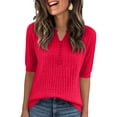 thumbnail image 1 of Garbnen Ribbed T Shirts for Women Knitted V Neck Button Half Sleeve Tops for Women Fitted Summer Stretch Basic Tunic Sweater Women Red XXL, 1 of 5