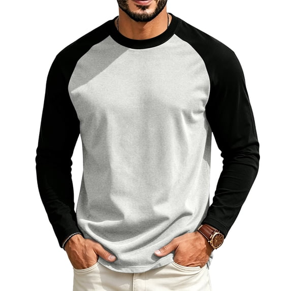 Garbnen S-4XL Long Sleeve Shirt Men Crew Neck Mens Raglan T Shirt Casual Basic Relaxed Fit Color Block Fall Winter Mens Shirts Big and Tall White S