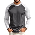 thumbnail image 1 of Garbnen S-4XL Men Long Sleeve Shirts Crew Neck Raglan Shirt Casual Basic Relaxed Fit Color Block Fall Winter Mens Big and Tall Shirts Gray 4XL, 1 of 4