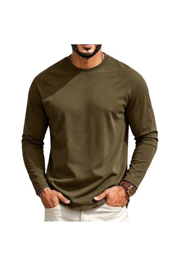 S-4XL Mens Long Sleeve Shirts Crew Neck Mens Raglan T Shirt Casual Basic Relaxed Fit Gym Fall Winter Big and Tall Shirts for Men Green S