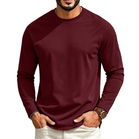 Garbnen S-4XL Mens Long Sleeve Shirts Crew Neck Raglan Shirt Casual Basic Relaxed Fit Athletic Fall Winter Mens Big and Tall Shirts XXL