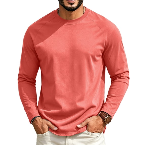 Garbnen S-4XL Mens Long Sleeve Shirts Crew Neck Raglan Shirt Casual Basic Relaxed Fit Workout Fall Winter Men's Big and Tall Shirts Red L