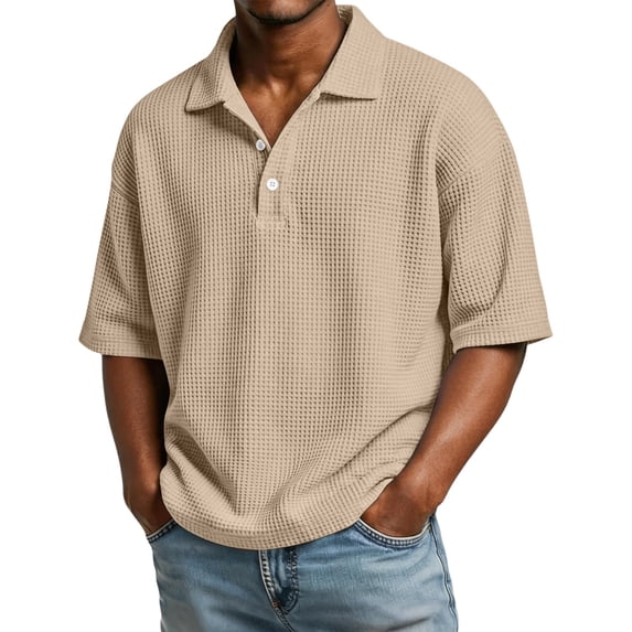 Garbnen S-4XL Mens Waffle Polo Shirts Collared Button Up Short Sleeve Shirt Men Big and Tall Hiking Summer Men Work Shirts