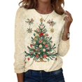 thumbnail image 1 of Garbnen S-5XL Christmas Long Sleeve Shirts Women Funny Christmas Tree Graphic T Shirts for Women Plus Size Holiday Pullover Tops for Women XL, 1 of 6