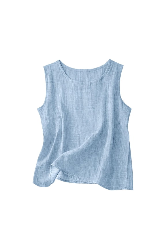 S-5XL Linen Tank Tops for Women Sleeveless Crew Neck Tank Tops for Women Plus Size Summer Beach Travel Women's Tunic Tops